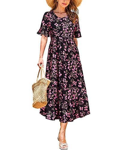 STYLEWORD Women's Summer 2025 Casual Short Sleeve Tiered Flowy Spring Dress Long Midi Beach Sundress Vacation Outfits(Floral10,XXL) - Image 1