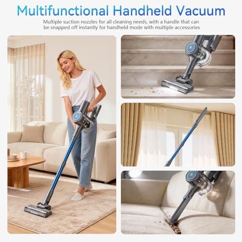BlueEpic Cordless Vacuum Cleaner for Home, 40KPA/300W Stick Vacuums with Charging Wall Dock, Anti-Tangle, 6 in 1 Lightweight Handheld Vacuum for Pet Hair, Hard Floor, Carpet - Thumbnail 3