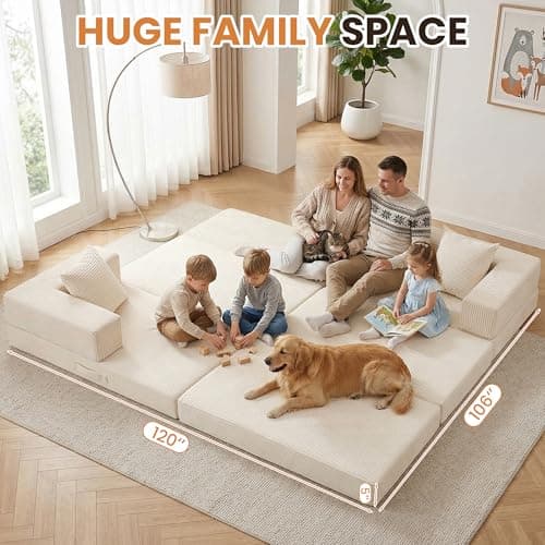 Modular Sectional Sofa, Boneless Convertible Oversized Sleeper Sofa Bed, Modern Tri-Folding Cloud Couch with L-Shape Chaise, Corduroy Futon Couches for Living Room Small Spaces Apartment,No Assembly - Thumbnail 2