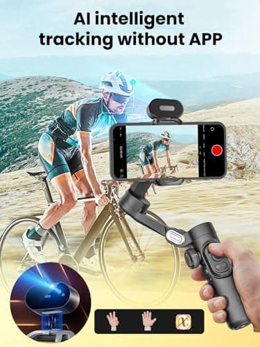 AOCHUAN XE AI Version,Gimbal Stabilizer for Smartphone,NO APP AI Tracking, Gesture Control,360°Inception Gimbal with TikTok YouTube,3-Axis Foldable Handheld Tripod for iPhone& Android,Black - Thumbnail 2