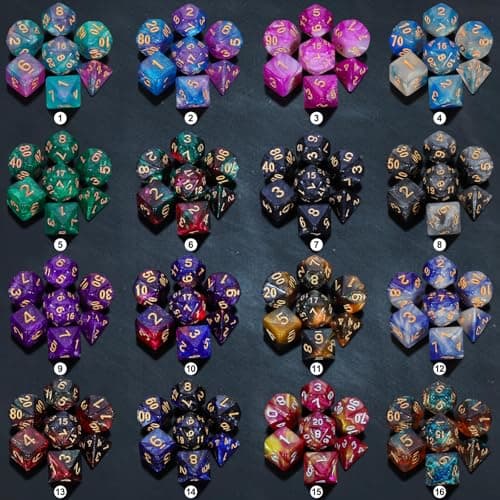 CiaraQ DND Dice Sets - 26 X 7 Polyhedral Dice (182pcs) with a Large Drawstring Bag for Dungeons and Dragons, Role Playing Table Game. Multiple Colors, Glitter Swirl Design with Gold Numbers. - Thumbnail 2