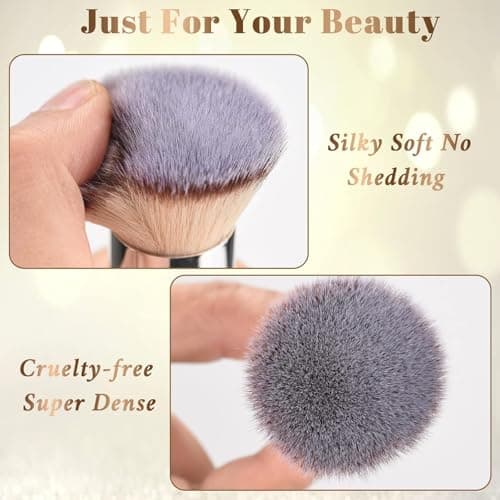 Flat Top Kabuki Foundation Brush, Makeup Brushes Foundation Brush for Liquid Makeup Blending Mineral Cream Powder Buffing Stippling Flawless Face Brush (Black) - Thumbnail 2