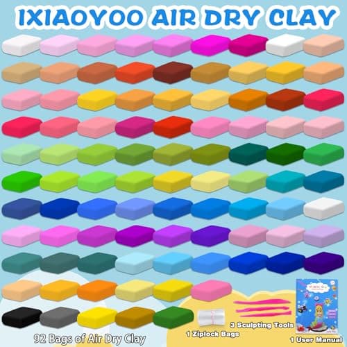 Ixiaoyoo Air Dry Clay for Kids, 92 Colors Magic Modeling Clay, Children's DIY Model Arts & Crafts Kit, Soft & Non-Sticky, Birthday & Christmas Toy Gift for 3-12 Years Old Girls & Boys Kids - Thumbnail 3