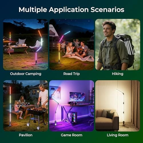 Camping Lights Rechargeable, 16 Million Colors, Smart RGB Camping Light, 2.97lb Cordless Portable Light Camping, 53" Foldable Tent Lights for Camping, Hiking, Picnics, Emergencies and Power Outages. - Thumbnail 4