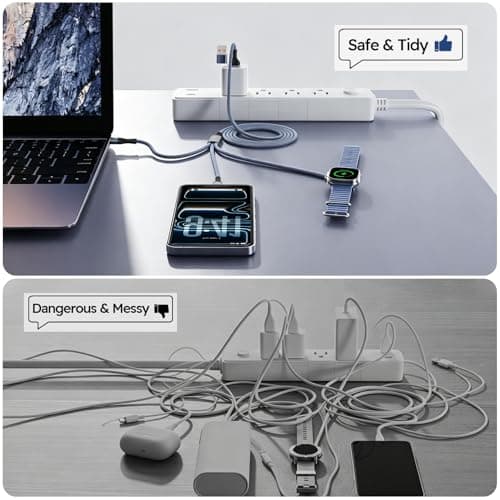 Cruise Essentials 2026, 3 in 2 Multi Charging Cable for iPhone Watch Charger/iPhone 17/IP, iWatch Charger, Travel Camping Essentials Compatible with iWatch 11-2/Ultra/iPhone 17-8,Car (4FT, Gray) - Thumbnail 5