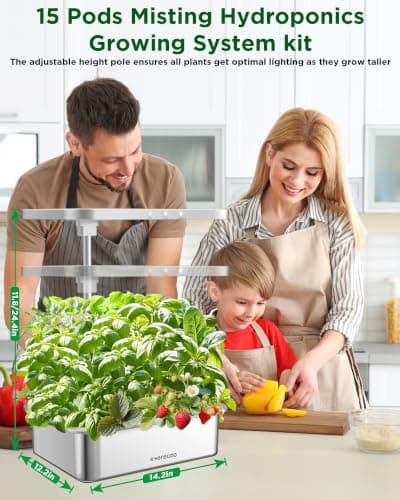 Stainless Steel Hydroponics Growing System Kits, Controlled Smart Indoor Garden with LED Grow Light Full Spectrum, 15 Pods Plant Germination Kit, with Quiet Pump,for Vegetables Herbs,Gardening Gifts - Thumbnail 6