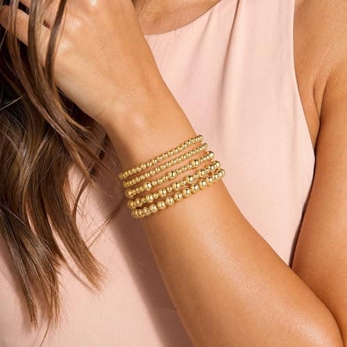 Yoosteel Gold Beaded Bracelets Set for Women - Easter Gifts 14k Gold Plated Dainty Round Bead Ball Bracelet for Women Simplicity Stackable Jewelry Gifts（5 Pcs） - Thumbnail 3