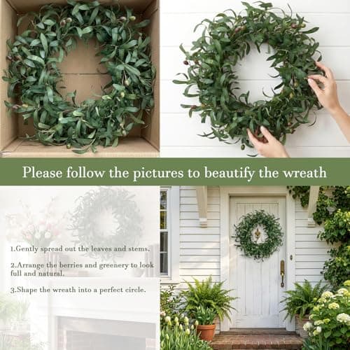GinzeTop 24 Inch Olive Wreath for Front Door - Spring Summer Artificial Greenery Wreath with Lifelike Olive Fruits - Year Round Farmhouse Decor for Wall Window Indoor Outdoor - Thumbnail 4