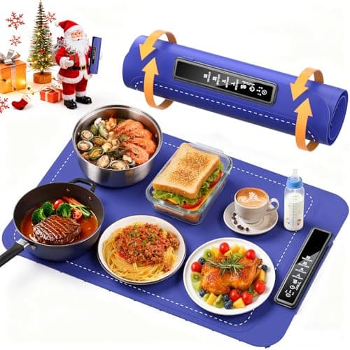 Warming mat for Food, Food Warming Mat - New Upgraded Fast Heating Silicone Electric Warming Tray, Larger Touch Screen, Higher Feet, Roll Up Warming Mat for Food, Portable Food Warmer, Blue - Image 1