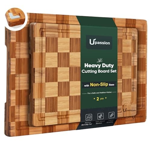 Extra Large Bamboo Cutting Boards, 2-Pack Heavy Duty Bamboo Cutting Boards Set with Juice Grooves & Non-Slip Feet –Checkered Extra Large Thick Wood Chopping Board for Meat, Fruits, Non-Toxic & Durable - Image 1