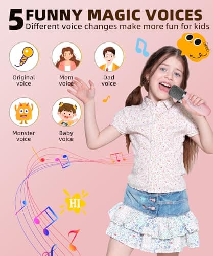 Mini Karaoke Machine Speaker for Kids Adults, Portable Bluetooth with 2 Wireless Microphones, Christmas Birthday Gift Ideas for Toys for Teens Boys and Girls Aged 4, 5, 6, 7, 8, 9, 10, 11, 12+ - Thumbnail 4