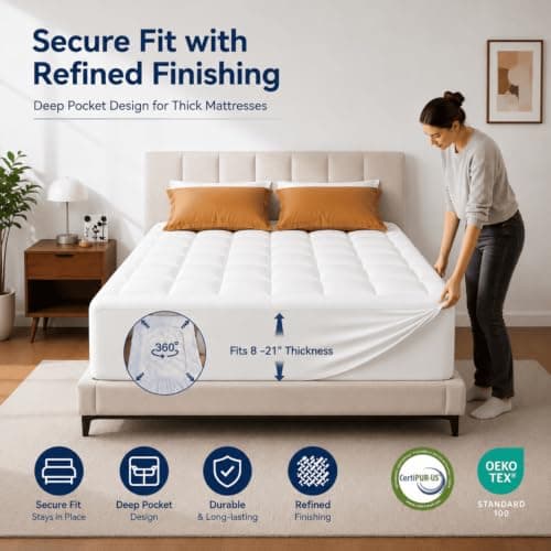ELEMUSE 3 Inch Queen Size Dual Layer Memory Foam Mattress Topper, 2 Inch Cooling Memory Foam, 1 Inch Luxury Plush Pillowtop, Premium Pressure Relief Bed Pad for Hot Sleepers, Hotel Comfort Upgrade - Thumbnail 4