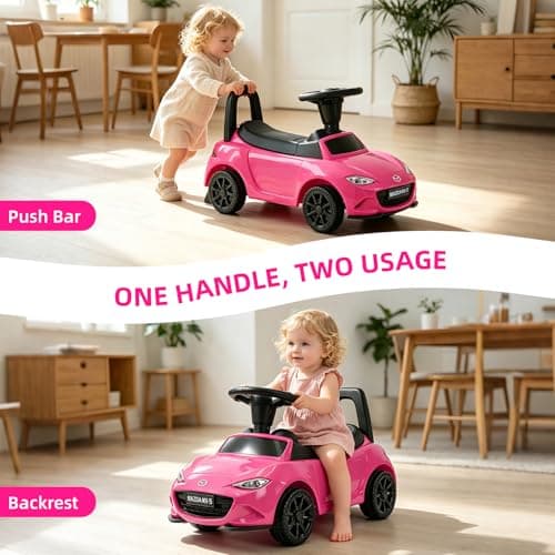 HEIMILI Mazda Licensed Kids Push Car, Toddler Ride On Toy with Anti-Slip Wheels & Safety Bumper Guards, Foot to Floor Toy for Indoor & Outdoor (Pink) - Thumbnail 5