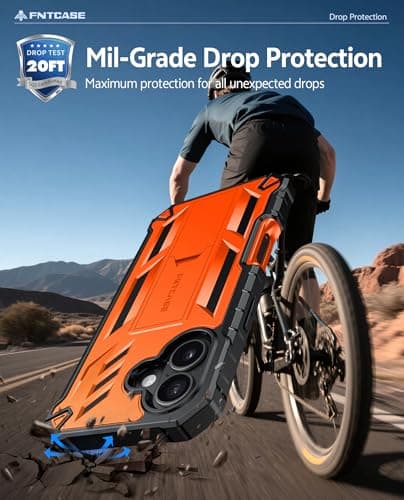 FNTCASE for iPhone 17 Phone Case: Military Grade Drop Proof Protection Mobile Cover with Kickstand | Matte Textured Rugged Shockproof TPU | Protective Sturdy Phone Case - 6.3 inch Orange - Thumbnail 6