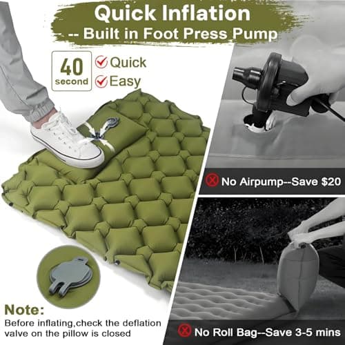 VALEHOWL 1.8Lbs Ultralight Camping Sleeping Pad, R3.0 Air Mattress for Tent - Thumbnail 4