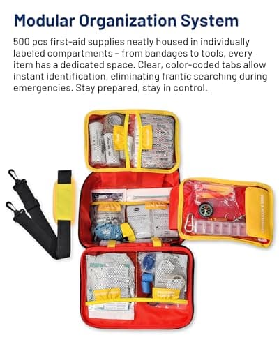 500 PCS First Aid Kit for Travel Camping Car Home Businesses, Well-Organized Emergency Kit, Survival Trauma First Aid Kits for Home College Dorm Essential Supplies - Thumbnail 5