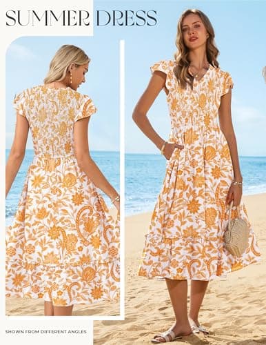 GRACE KARIN Casual Summer Dress for Women 2026 V-Neck Short Sleeve Smocked Midi Dress Yellow Floral XXL - Thumbnail 2