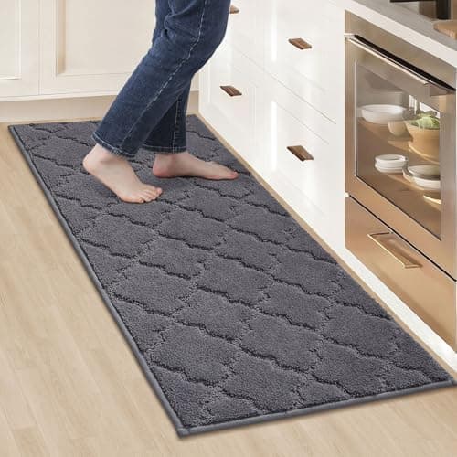 COSY HOMEER-Kitchen-Rugs 20"x48" Non-Slip Absorbent Soft Kitchen Runner Rug Polyester Kitchen Mats for Floor Washable Kitchens Standing Floor Mat for Sink Mat,Hallway,Laundry,Dark Grey - Image 1