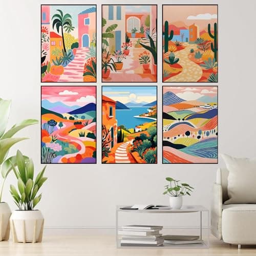 ijbnhd 6 Pack Paint by Numbers Kit for Adults Beginner, Landscape Adult Paint by Number Kits on Canvas Without Frame, Scenery Oil Painting by Numbers for Home Decor Gift 12X16in - Thumbnail 4
