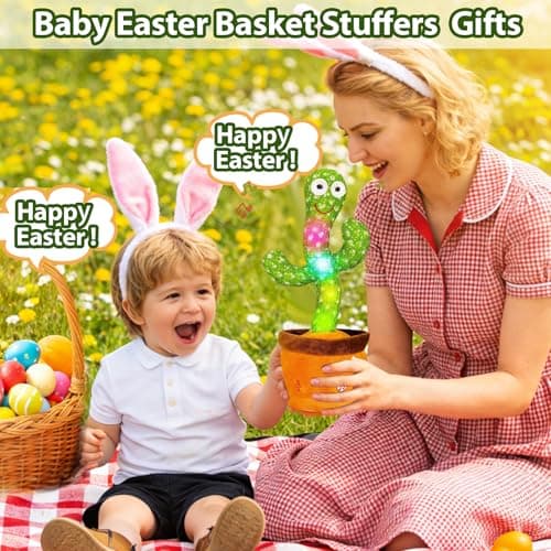 Dancing Talking Cactus Toy, Baby Singing Recording Mimicking Cactus Toy, Repeats What You Say, Musical Interactive Infant Toddler Toys for 1 Year Old Boys Girls, Baby Easter Basket Stuffers Gifts - Thumbnail 5