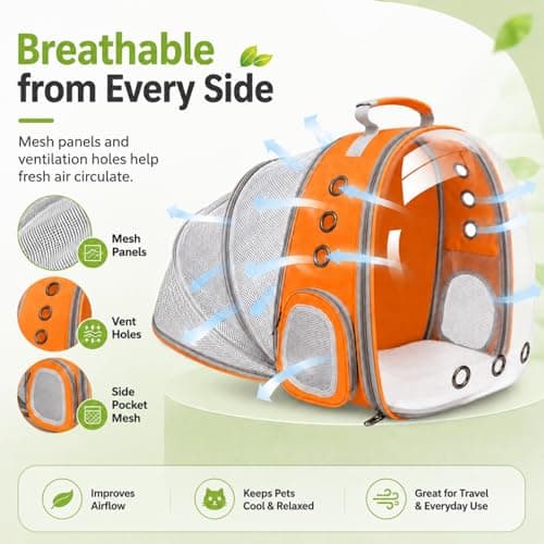 Pet Carrier Backpack Expandable for Cats and Small Dogs, Breathable Anti-Collapse Design, Airline Approved Travel Backpack for Hiking and Outdoor Use (Back Expandable-Orange) - Thumbnail 4