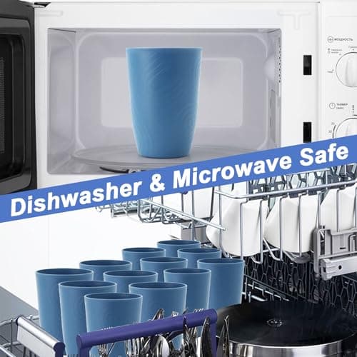 PYRMONT Wheat Straw Cups 16 Oz Alternative Plastic Cups Set of 6 Unbreakable Water Cups for Kitchen Dishwasher & Microwave Safe Drinking Cups for Camping,Office,RV Stackable Cups-Darkblue - Thumbnail 6
