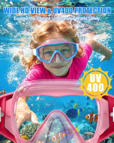 Aegend Snorkeling Diving Mask for Adult Youth Kids - Snorkel Gear 180° Panoramic View Leakproof Comfort, Perfect for Snorkeling, Freediving & Swimming (Pink Blue, Youth) - Thumbnail 5