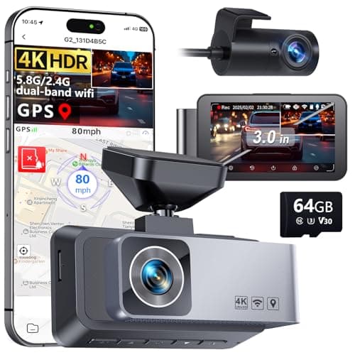 Gleetour Dash Cam Front and Rear, 4K HDR Dash Camera for Cars, 3" IPS Screen Dash Cam Built-in GPS with 5.8G WiFi UHD Night Vision Free 64G Card, Parking Monitor, G-Sensor - Image 1