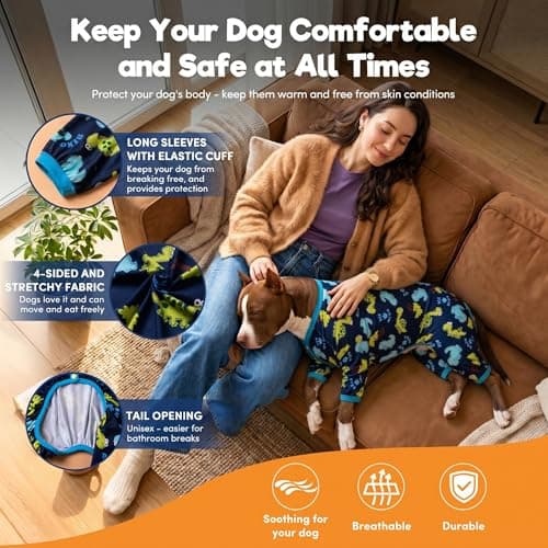 LovinPet Dog Clothing for Large Dogs: Dinosaur in The Jungle Print, Lightweight Stretchy Knit Pullover Puppy Pajamas, Big Dog Onesie. Large Breed Dog Jammies, Pet PJ's/XL - Thumbnail 6