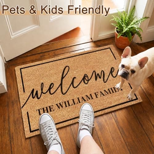 Fincekoom Personalized Natural Coco Coir Door Mat with Heavy Duty Backing Custom Non-Slip Front Door Welcome Mats for Outside Entrance or Porch Entry Housewarming Gift for Home Decor - Thumbnail 4