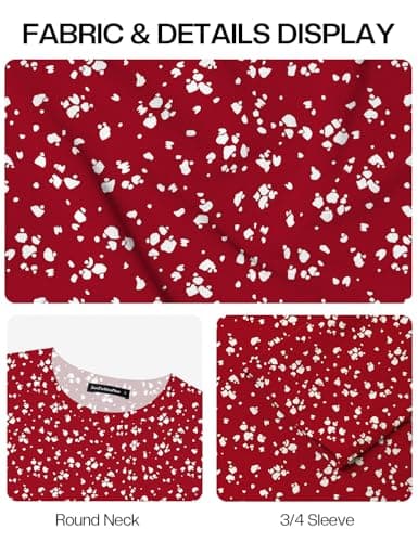 JUSTFASHIONNOW Tunic Tops for Women Loose Fit Dressy Casual 3/4 Length Sleeve Womens Spring Plus Size Tops Ladies Floral Clothing（Floral Red，XX-Large - Thumbnail 6