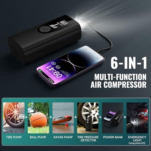 Upgrade Tire Inflator Portable Air Compressor-180PSI Air Pump for Car Tires-Electric 3X Faster Tire Inflation-Cordless Tire Pump with Pressure Gauge for Car, Motorcycle, Bicycle, Ball and More (Black) - Thumbnail 6