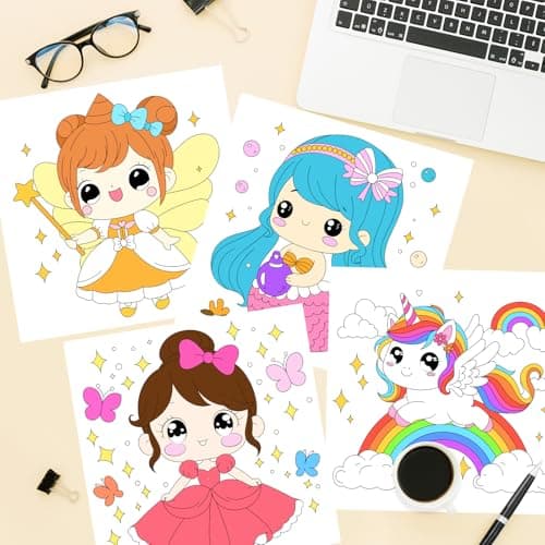 Kalysky 2Pcs Coloring Book for Girls, Cute Princess Unicorn Mermaid Coloring Books for Kids Ages 4-8, Easy Coloring Pages with Magical Themes for Birthday Christmas Gift - Thumbnail 4