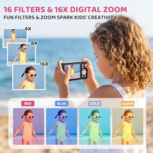 Digital Camera, 48MP FHD 1080P Point and Shoot Camera with 16x Zoom, Anti Shake Compact Portable Camera for Photography with 32GB Card, Autofocus Camara for Kids, Beginners, Teens, Black - Thumbnail 4