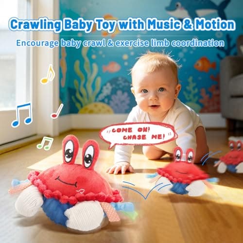 Crawling Crab Baby Toys 6-12 18 Months, Musical Dancing Crab Plush Toy - 45 Songs & Voice Recorder, Crawling Toy for Baby Infant Tummy Time, Crab Toy for 12-18 Months, Sensory Toys for Toddlers 1-3 - Thumbnail 3