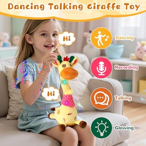 JISONCASE Talking Dancing Giraffe Baby Toy, Adjustable Volume Tummy Time Toy Repeating What You Say, Singing Mimicking Recording Sensory Education Gifts for Toddlers Boy Girls - Thumbnail 2
