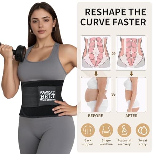 LKV Sculpt Touch Waist Trainer For Women Lower Belly Fat - Thick Sweat Band Waist Cincher Trimmer - Slimming Body Shaper Belt Black - Thumbnail 3