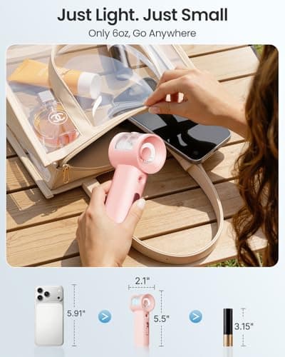 SWEETFULL Handheld Misting Fan Portable - 5000mAh Rechargeable Battery, Powerful Turbo Personal Mister Fans, 5 Speed, Mini Water Spray Mist Hand Fan for Travel, Outdoors, Beach Vacation (Pink) - Thumbnail 6