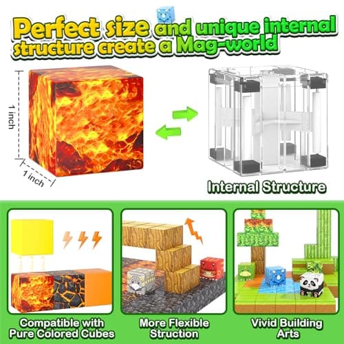 Magnetic Blocks-Build Mine Magnet World Dinosaur Panda Toys Kids Games, Toddler STEM Educational Sensory Dino Toys for Kids 3-5 5-7, Birthday Gifts for 3 4 5 6 7 8 Year Old Boys and Girls - Thumbnail 4