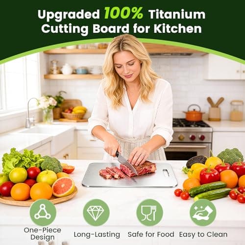 Titanium Cutting Board,100% Pure Titanium Cutting Boards for Kitchen, Double-sided Food Grade Cutting Boards Non Toxic, Chopping Board Dishwasher Safe for Cutting Meat Vegetable Fruit(18L*12W) - Thumbnail 2