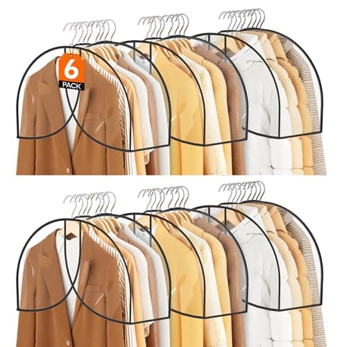 MISSLO 8" Gusseted Shoulder Cover 6-Pack Wide Garment Covers for Clothes Storage Clear Plastic Clothes Cover for Hanging Dustproof Clothes Protectors for Hanging Clothes for Suits, Shirts, Coats - Image 1