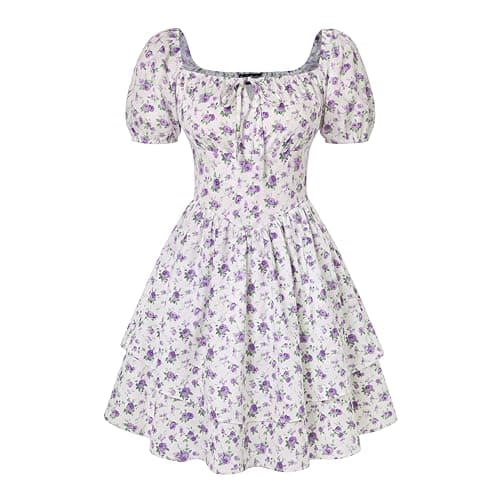 Scarlet Darkness Floral Corset Dress Summer Dresses for Women Girls 2026 Short Milkmaid Sundress with Pocket Purple Floral M - Image 1