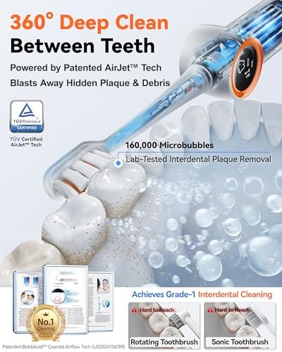 RANVOO AirJet™ [Max Jet Clean] [Vibrating & Flossing 2-in-1] Bubble Sonic Electric Toothbrush, Plaque Removal, White for Adult Protect Gum Teeth Clean Rechargeable Gift with 2 Soft Brush Heads Gray - Thumbnail 3