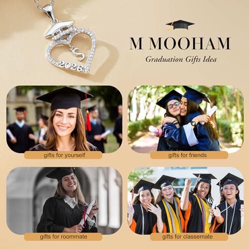 M MOOHAM 2026 Graduation Gift for Her, 14K White Gold Plated Graduation Cap Necklaces Initial D Graduation Necklaces Class of 2026 High School College Graduation Gifts - Thumbnail 5
