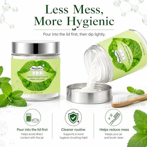 Collagen Tooth Powder for Gum with Hydroxyapatite Care & Enamel Support - Remineralizing Tooth Powder for Gum 2.12OZ Natural Oral Powder for Sensitivity, Travel-Friendly (Mint) - Thumbnail 2