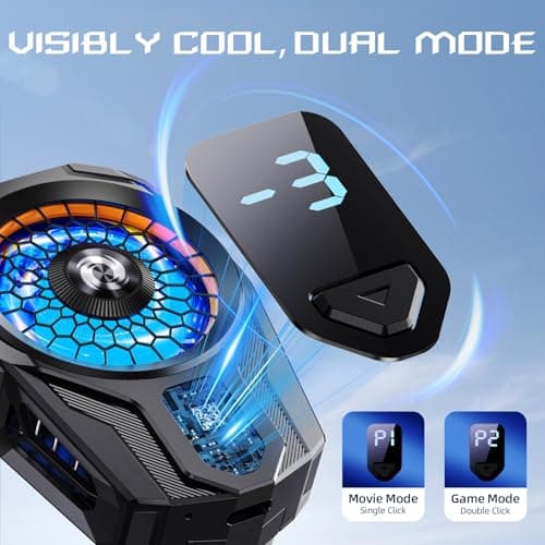 Comvin Cell Phone Cooler for Gaming - Clip On Mobile Phone Cooling Fan with Dual Mode/Temperature Display/LED Light/Ultra Quiet, Supports Devices for 67-88mm Width iOS/Android, Cellphone Gaming - Thumbnail 4
