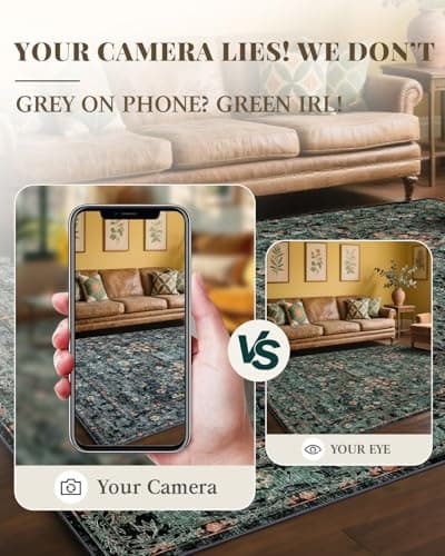 Dark Green Boho 5x7 Area Rugs for Bedroom Aesthetic, Washable Floral Rug for Living Room, Nursery - Low Pile Non Slip French Country Carpet for Dining Room Under Table - Botanical Mat for Indoor - Thumbnail 4