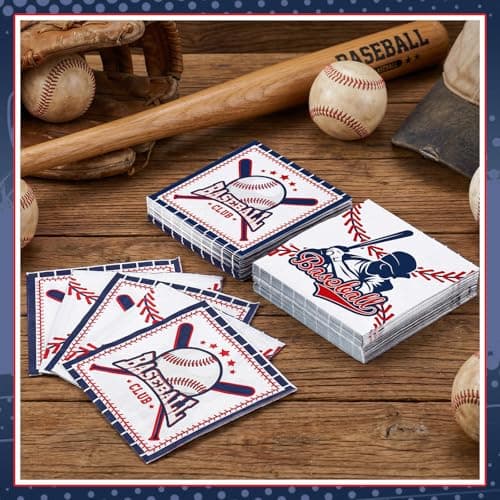 NatNarr 100 Pcs Baseball Napkins, 2-Ply Baseball Cocktail Napkins with 2 Different Pattern Baseballs Birthday Party Decorations for Sports Party, Baseballs Themed - Thumbnail 3
