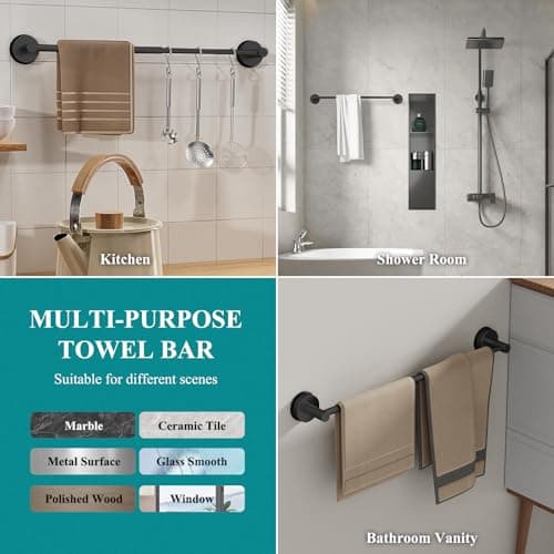 Large Towel Bar for Bathroom Wall,Adjustable 17~29 Inch Towel Racks for Bathroom Wall Mounted,Towel Holder for Glass Shower Door,Bathroom Accessories,Apparment Essentials,Home Decor-Black - Thumbnail 2