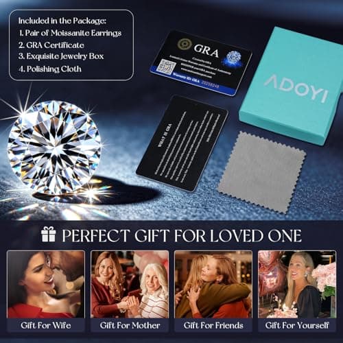 adoyi Moissanite Diamond Stud Earrings for Women Men 925 Sterling Silver Post Hypoallergenic 18K White Gold Plated Flat Back Stud Earring Jewelry Round Cut D Color VVS1 Clarity Gift for Women 1.0CT - Thumbnail 4
